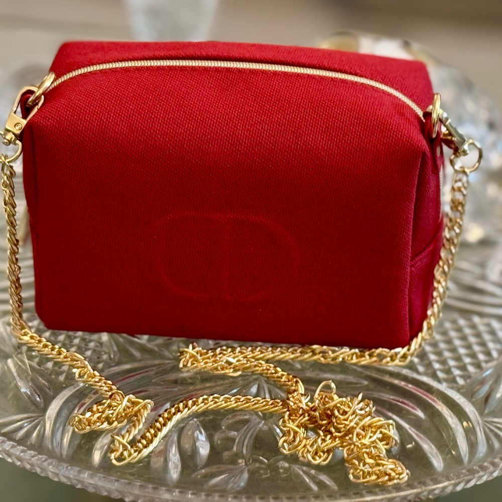 With Charm ;Dior Vibrant Red Canvas Cosmetic Sling with rich gold chain - Picture 6 of 17